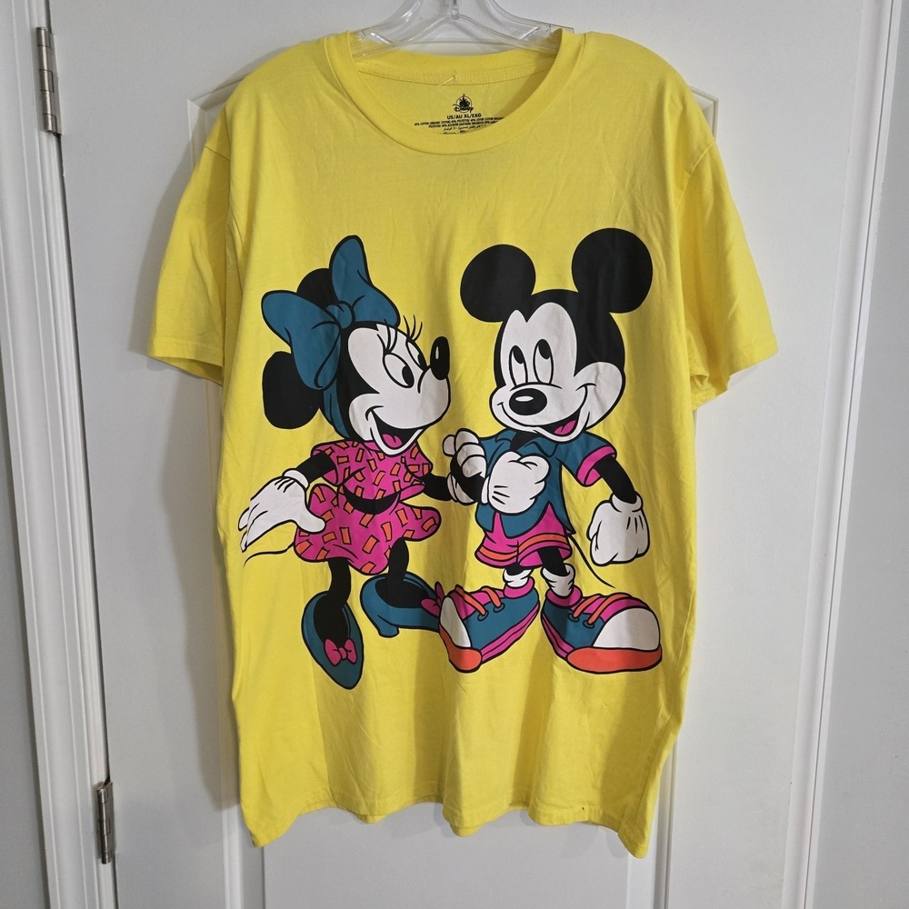 Retro Disney Mickey & Minnie Mouse Graphic T-Shirt Yellow XL‎ Neon